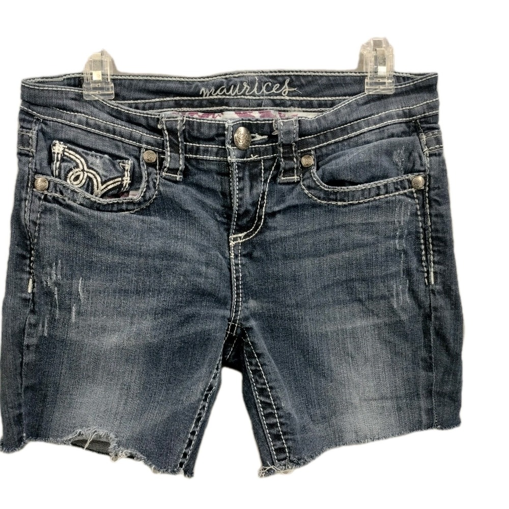 Maurices Womens 7/8 30W Denim Distressed Cuffed Jeans Shorts Heavy Stitching